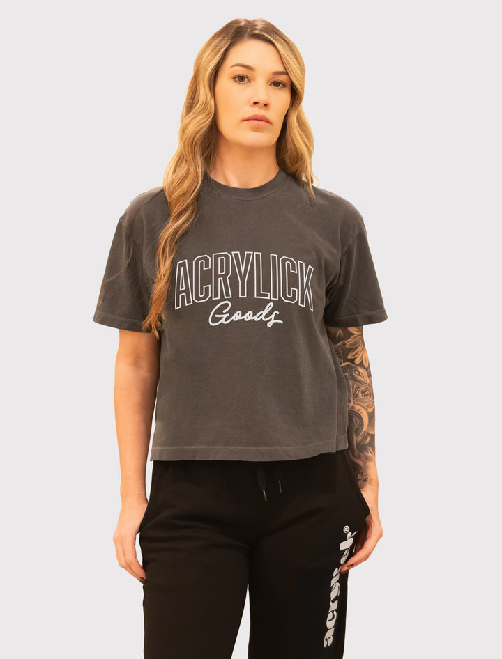 Womens Varsity Crop Faded Tee